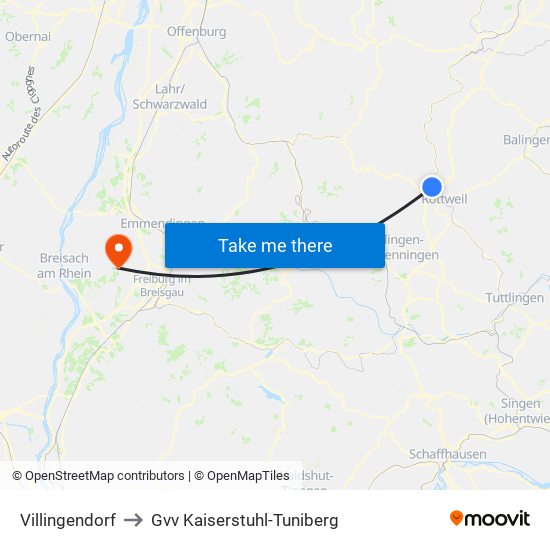 Villingendorf to Gvv Kaiserstuhl-Tuniberg map