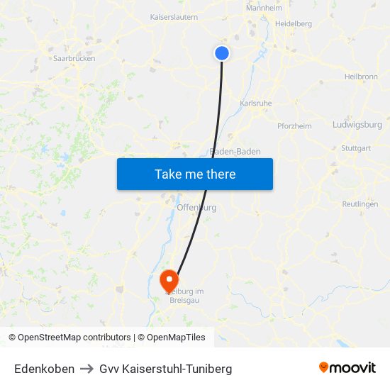 Edenkoben to Gvv Kaiserstuhl-Tuniberg map