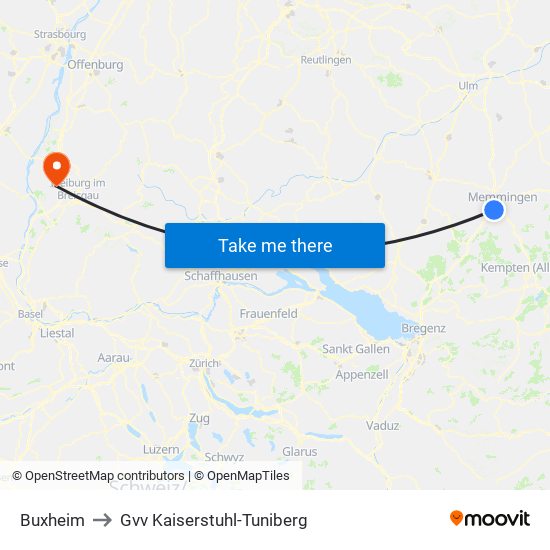 Buxheim to Gvv Kaiserstuhl-Tuniberg map