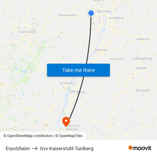 Erpolzheim to Gvv Kaiserstuhl-Tuniberg map