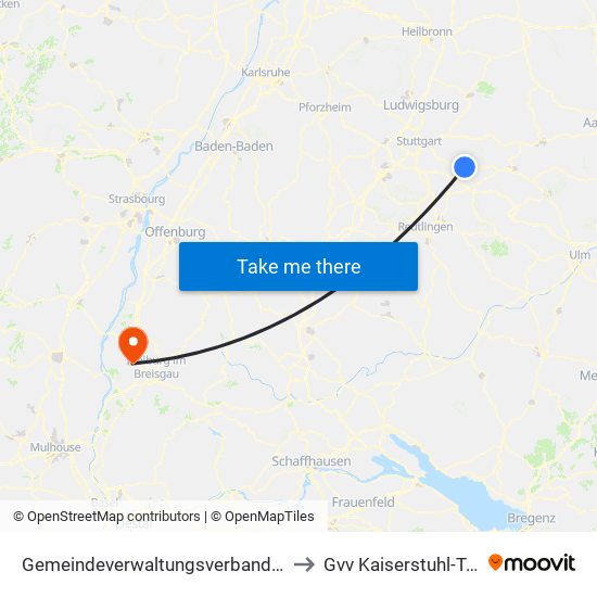 Gemeindeverwaltungsverband Plochingen to Gvv Kaiserstuhl-Tuniberg map