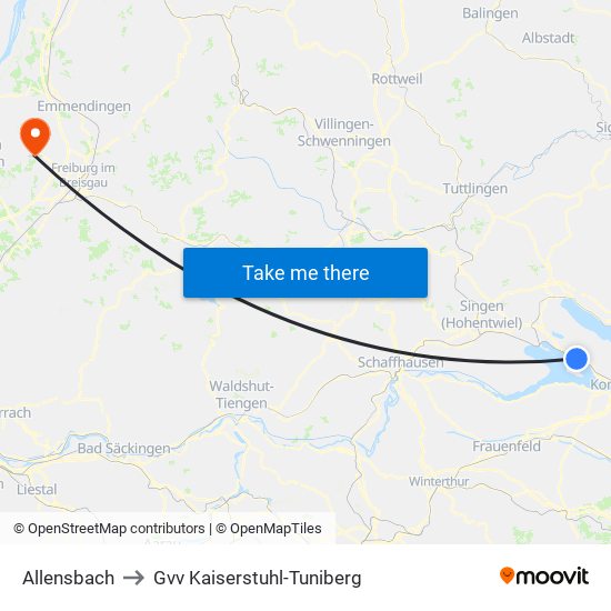 Allensbach to Gvv Kaiserstuhl-Tuniberg map