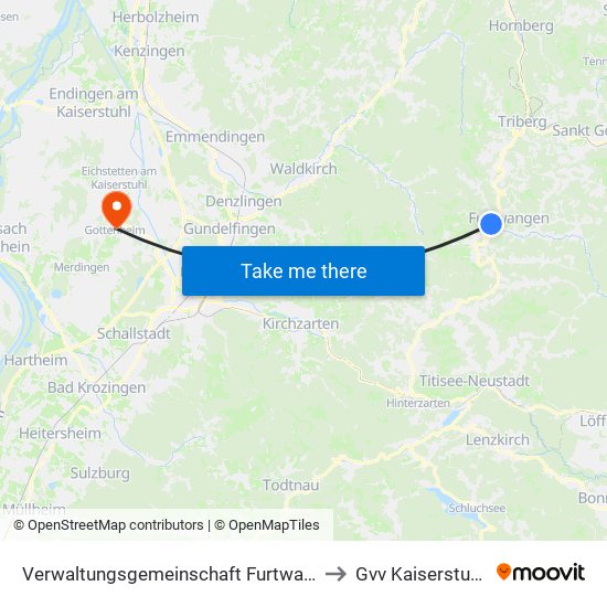 Verwaltungsgemeinschaft Furtwangen Im Schwarzwald to Gvv Kaiserstuhl-Tuniberg map