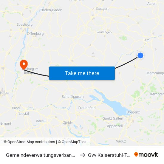 Gemeindeverwaltungsverband Laupheim to Gvv Kaiserstuhl-Tuniberg map