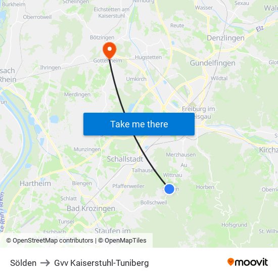 Sölden to Gvv Kaiserstuhl-Tuniberg map