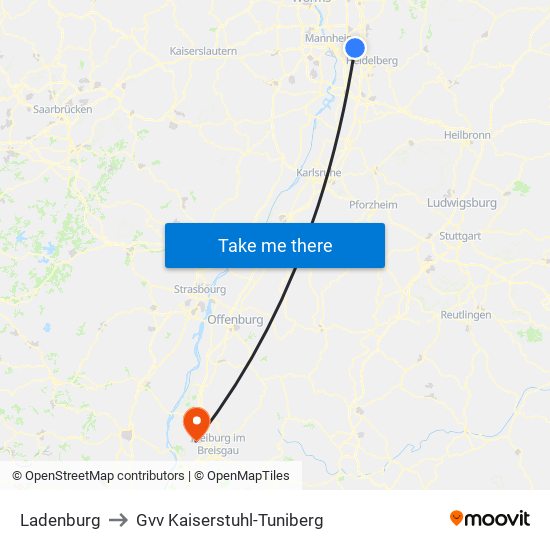 Ladenburg to Gvv Kaiserstuhl-Tuniberg map