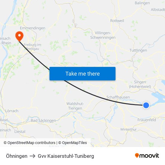Öhningen to Gvv Kaiserstuhl-Tuniberg map