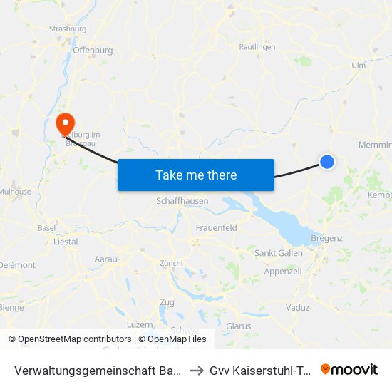 Verwaltungsgemeinschaft Bad Waldsee to Gvv Kaiserstuhl-Tuniberg map