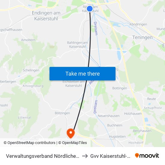 Verwaltungsverband Nördlicher Kaiserstuhl to Gvv Kaiserstuhl-Tuniberg map