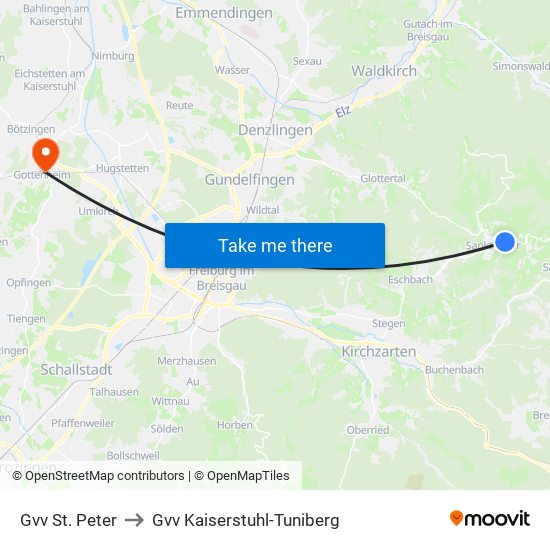 Gvv St. Peter to Gvv Kaiserstuhl-Tuniberg map