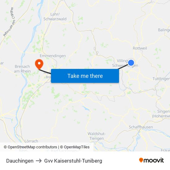 Dauchingen to Gvv Kaiserstuhl-Tuniberg map