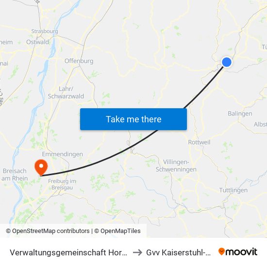 Verwaltungsgemeinschaft Horb am Neckar to Gvv Kaiserstuhl-Tuniberg map