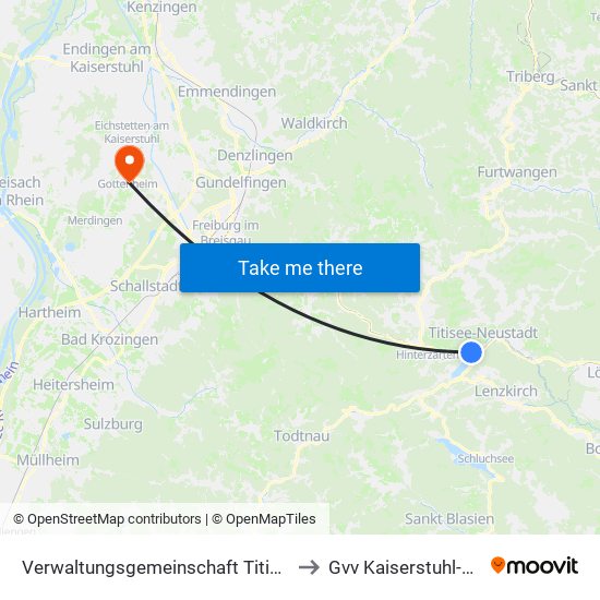 Verwaltungsgemeinschaft Titisee-Neustadt to Gvv Kaiserstuhl-Tuniberg map