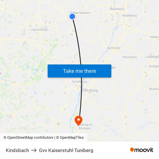 Kindsbach to Gvv Kaiserstuhl-Tuniberg map