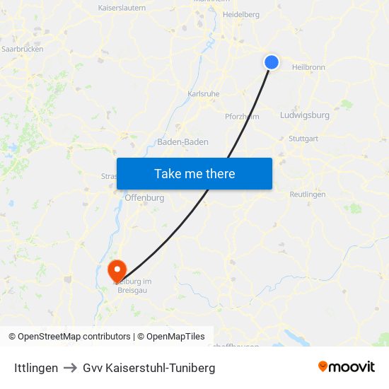 Ittlingen to Gvv Kaiserstuhl-Tuniberg map