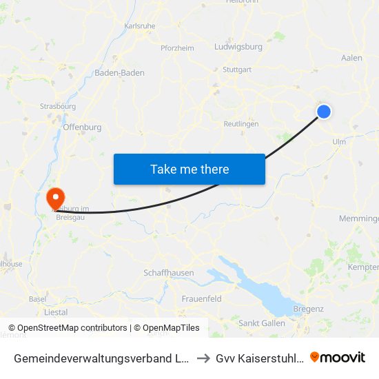 Gemeindeverwaltungsverband Lonsee-Amstetten to Gvv Kaiserstuhl-Tuniberg map