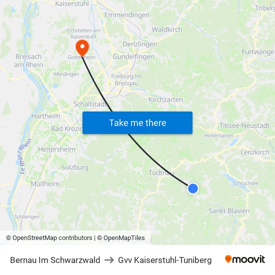 Bernau Im Schwarzwald to Gvv Kaiserstuhl-Tuniberg map