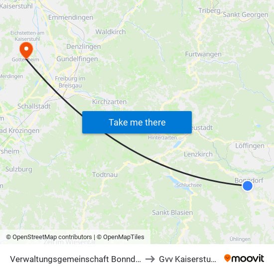 Verwaltungsgemeinschaft Bonndorf Im Schwarzwald to Gvv Kaiserstuhl-Tuniberg map