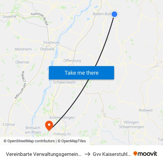 Vereinbarte Verwaltungsgemeinschaft Gernsbach to Gvv Kaiserstuhl-Tuniberg map