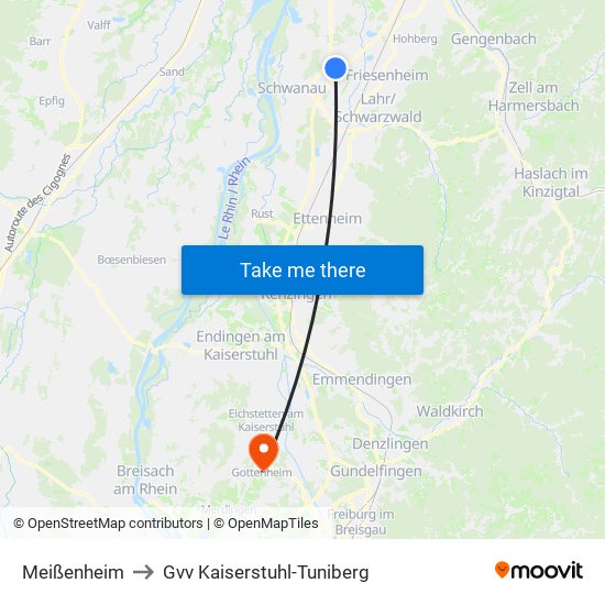 Meißenheim to Gvv Kaiserstuhl-Tuniberg map