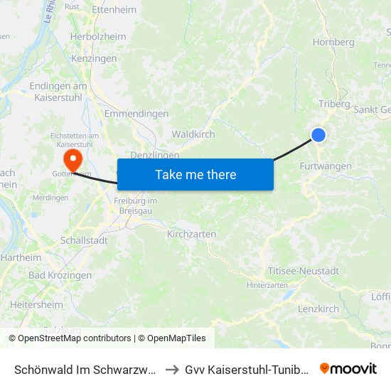 Schönwald Im Schwarzwald to Gvv Kaiserstuhl-Tuniberg map