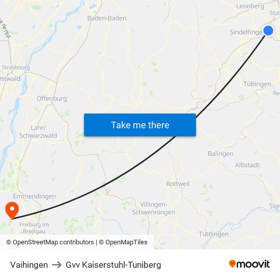 Vaihingen to Gvv Kaiserstuhl-Tuniberg map