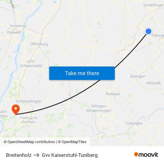 Breitenholz to Gvv Kaiserstuhl-Tuniberg map