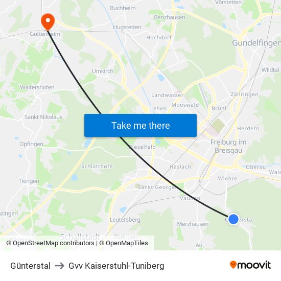 Günterstal to Gvv Kaiserstuhl-Tuniberg map