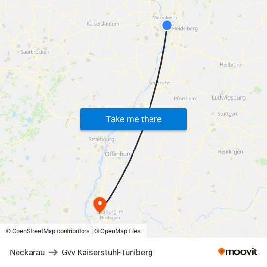 Neckarau to Gvv Kaiserstuhl-Tuniberg map