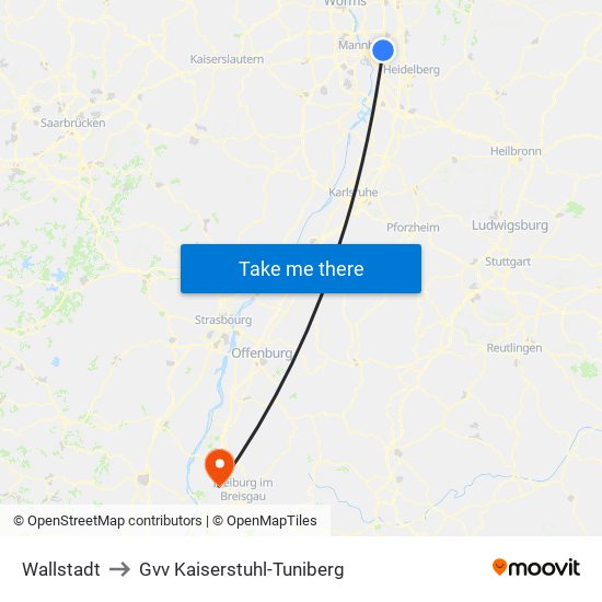 Wallstadt to Gvv Kaiserstuhl-Tuniberg map