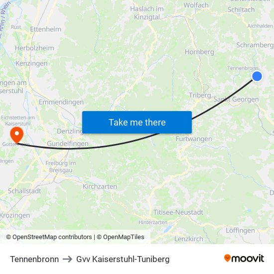 Tennenbronn to Gvv Kaiserstuhl-Tuniberg map