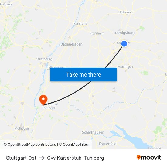 Stuttgart-Ost to Gvv Kaiserstuhl-Tuniberg map