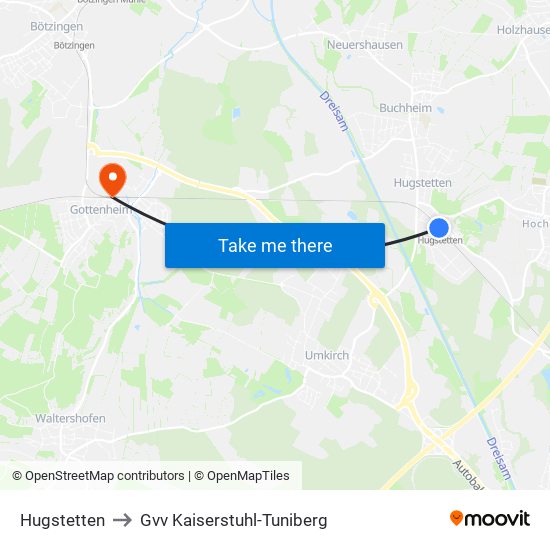 Hugstetten to Gvv Kaiserstuhl-Tuniberg map
