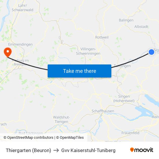 Thiergarten (Beuron) to Gvv Kaiserstuhl-Tuniberg map