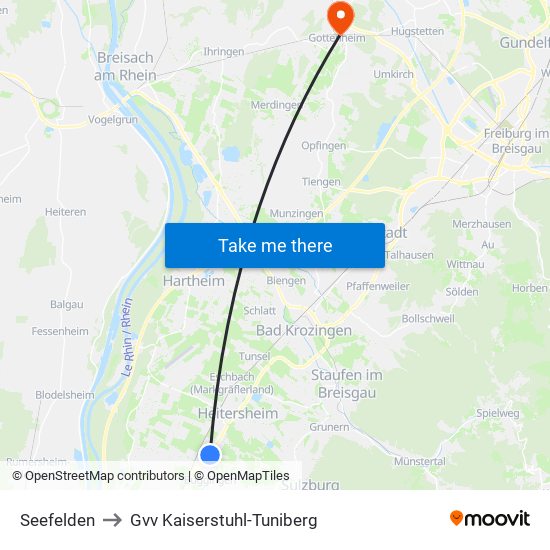 Seefelden to Gvv Kaiserstuhl-Tuniberg map