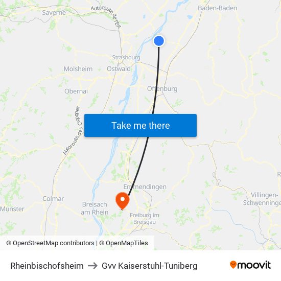 Rheinbischofsheim to Gvv Kaiserstuhl-Tuniberg map