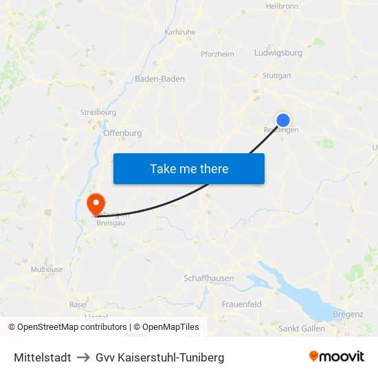 Mittelstadt to Gvv Kaiserstuhl-Tuniberg map