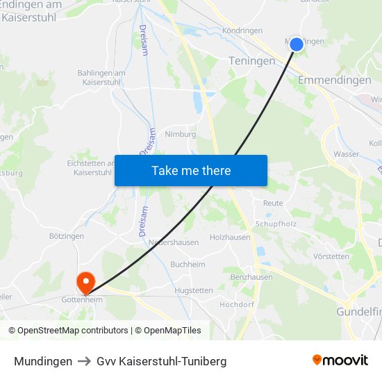 Mundingen to Gvv Kaiserstuhl-Tuniberg map