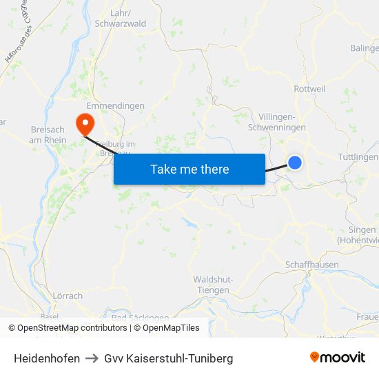 Heidenhofen to Gvv Kaiserstuhl-Tuniberg map