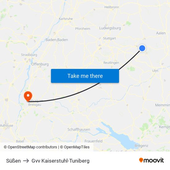 Süßen to Gvv Kaiserstuhl-Tuniberg map