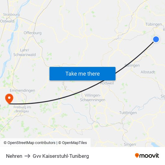 Nehren to Gvv Kaiserstuhl-Tuniberg map