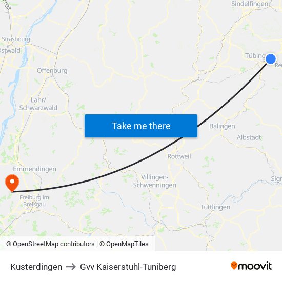 Kusterdingen to Gvv Kaiserstuhl-Tuniberg map