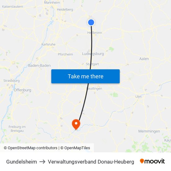Gundelsheim to Verwaltungsverband Donau-Heuberg map