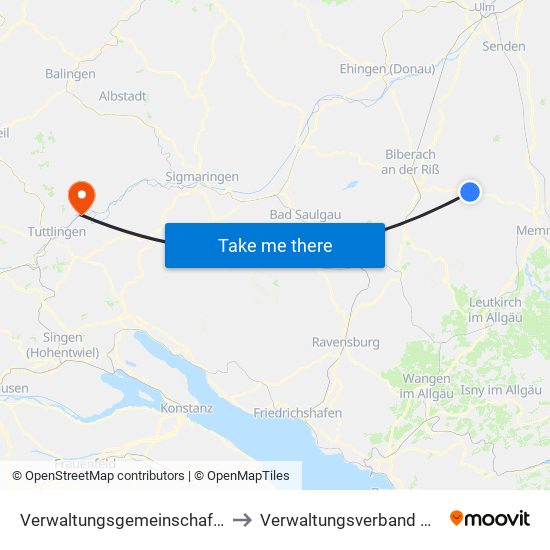 Verwaltungsgemeinschaft Ochsenhausen to Verwaltungsverband Donau-Heuberg map