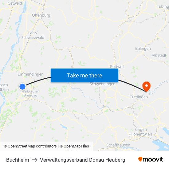 Buchheim to Verwaltungsverband Donau-Heuberg map