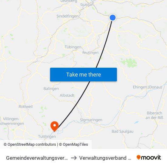 Gemeindeverwaltungsverband Plochingen to Verwaltungsverband Donau-Heuberg map