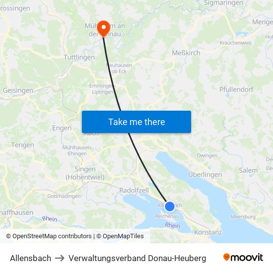 Allensbach to Verwaltungsverband Donau-Heuberg map