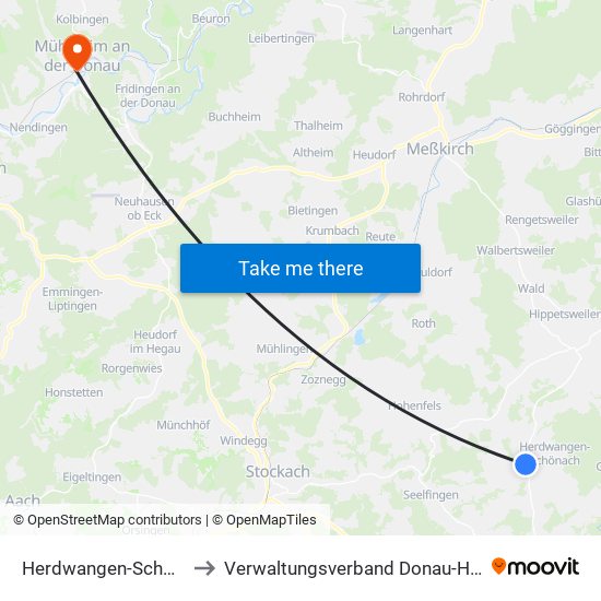 Herdwangen-Schönach to Verwaltungsverband Donau-Heuberg map