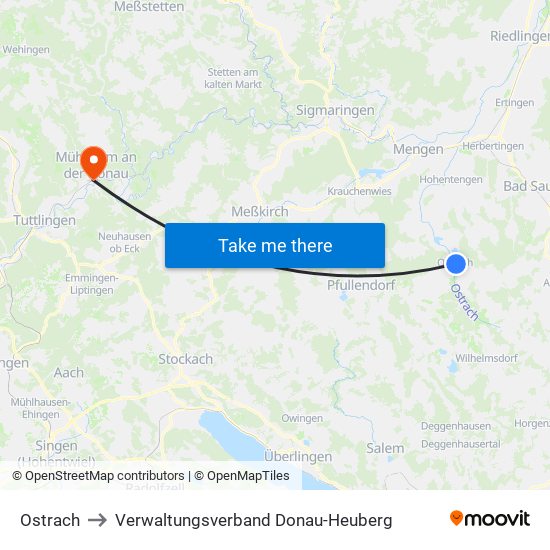 Ostrach to Verwaltungsverband Donau-Heuberg map