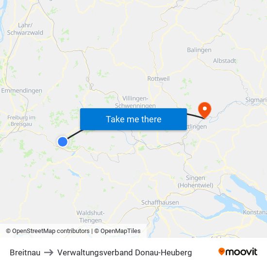 Breitnau to Verwaltungsverband Donau-Heuberg map